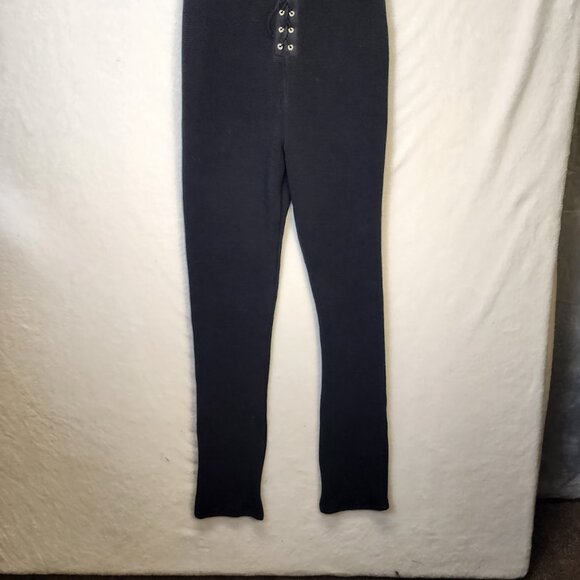 Forever 21 Jumpsuit Womens XL Black Lace Up Front Stretch Form Fitting - Picture 7 of 10